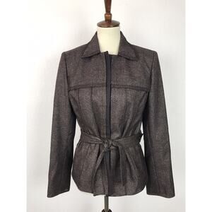 Albert Nipon Belted Single Breast Jacket Tweed